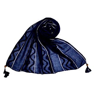 Wave design stripes hijab with two bold fringe's - Dark blue